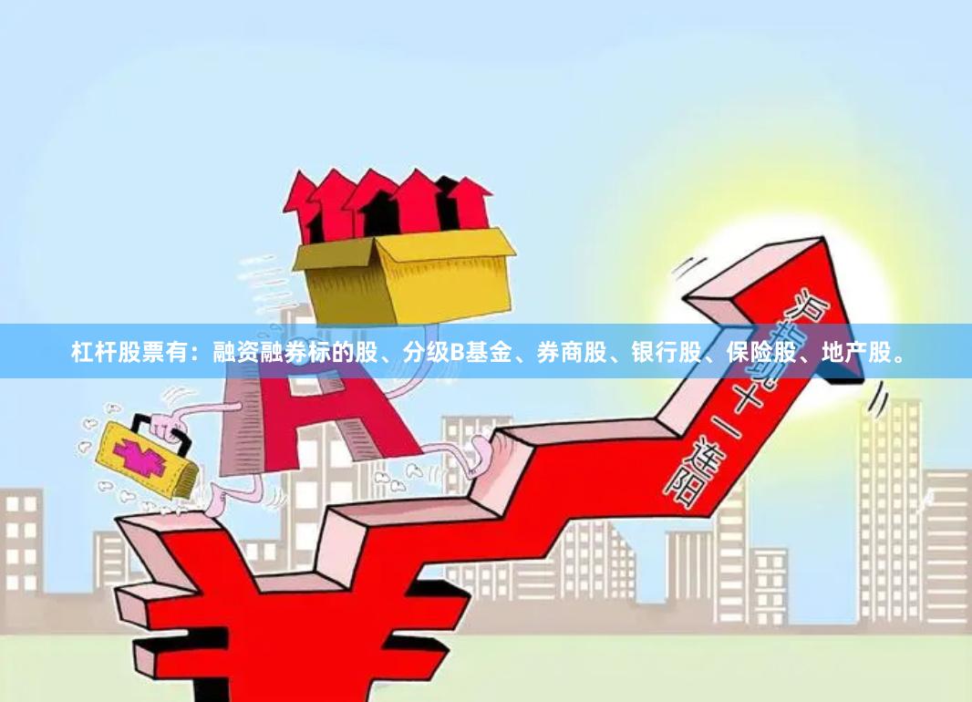 杠杆股票有:融资融券标的股、分级B基金、券商股、银行股、保险股、地产股。